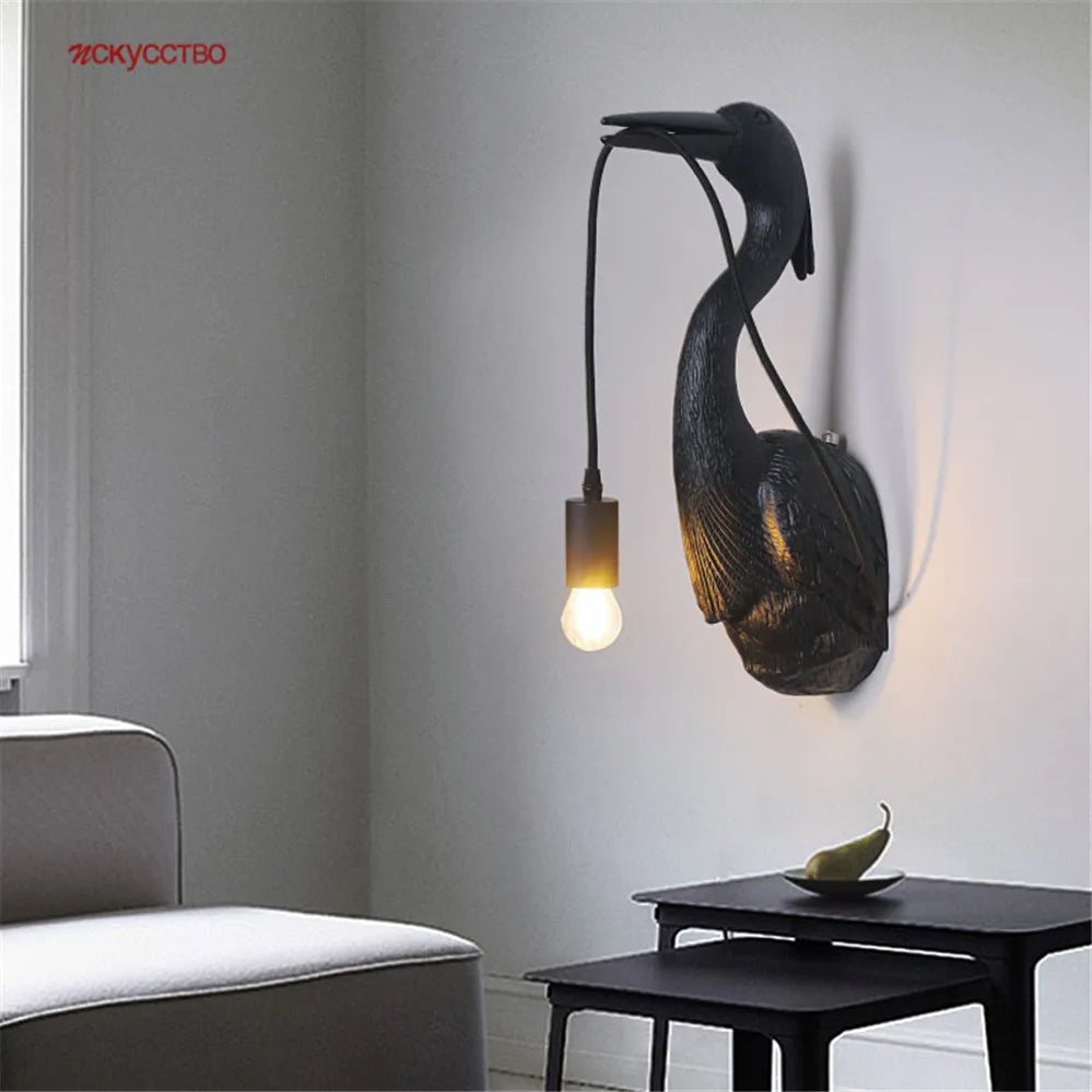 Postmodern Designer Resin Crane Led Wall Lamp Art Deco Hallway Hotel Dining Room Industrial Sconce Loft Vintage Light Fixtures