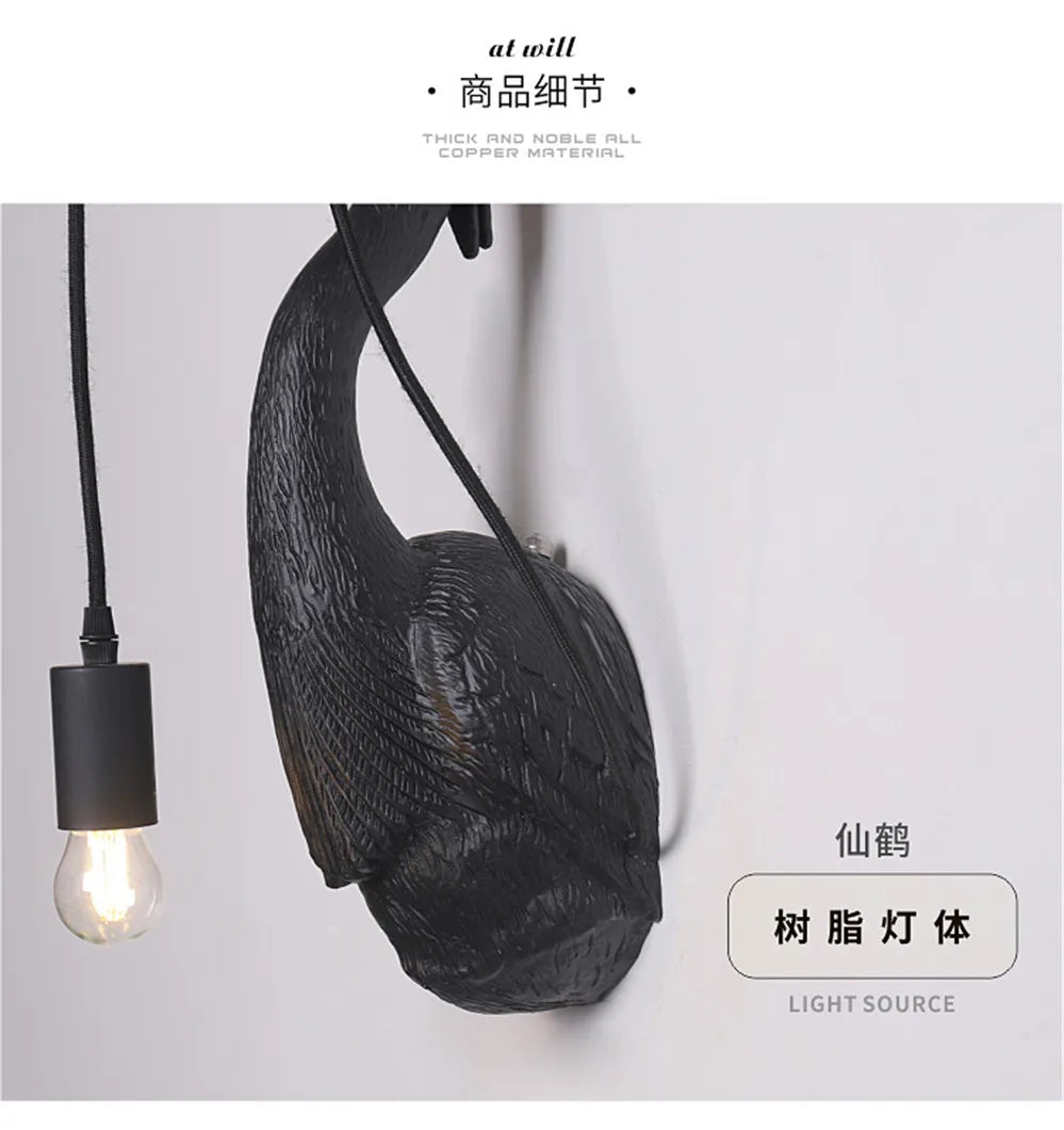 Postmodern Designer Resin Crane Led Wall Lamp Art Deco Hallway Hotel Dining Room Industrial Sconce Loft Vintage Light Fixtures