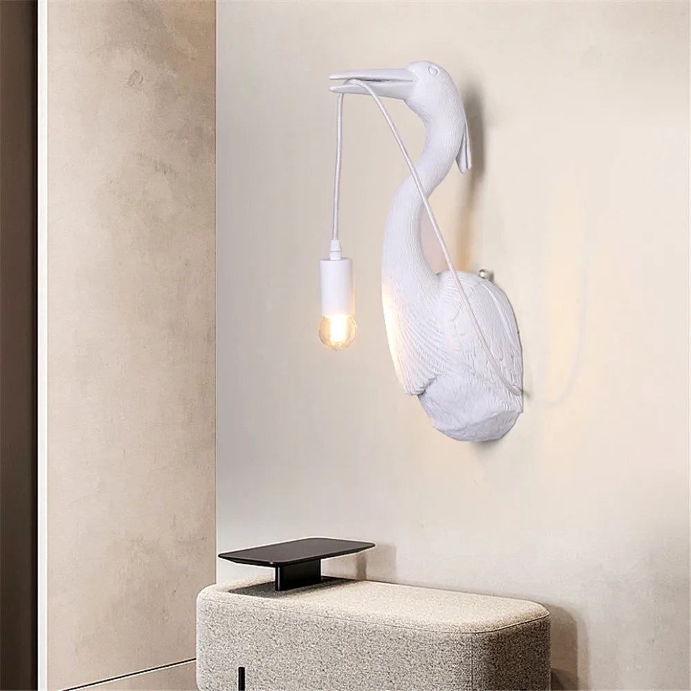 Postmodern Designer Resin Crane Led Wall Lamp Art Deco Hallway Hotel Dining Room Industrial Sconce Loft Vintage Light Fixtures