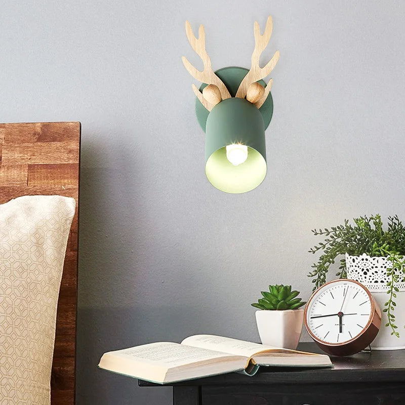 Decor Children room E27 wood wall Lamp for Bedroom Nordic Antler Wall light Corridor Balcony wall sconce Home Room Bedside Light