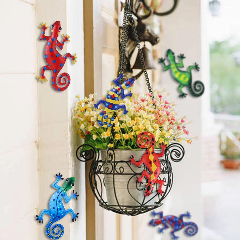 Metal Gecko Art Outdoor Garden Backyard Metal Animal Decoration Gift Home Deco Garden Micro Landscape Hanging Decoration