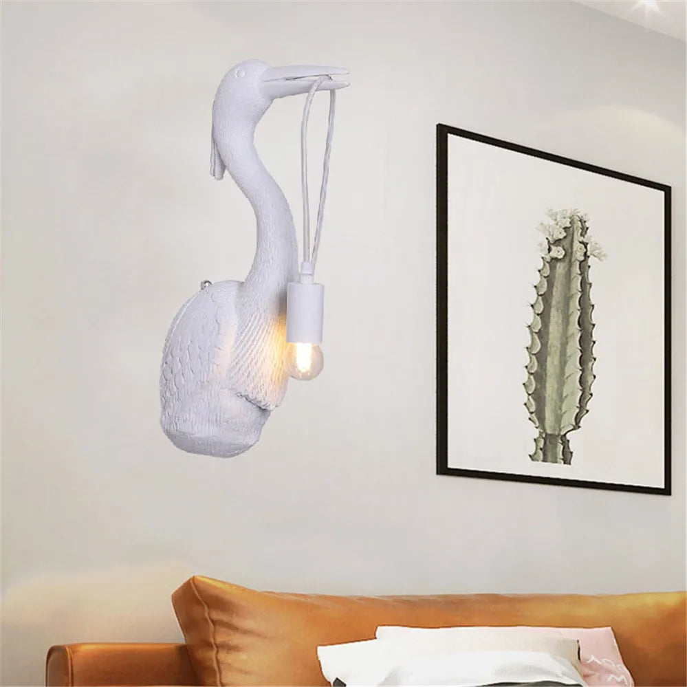 Postmodern Designer Resin Crane Led Wall Lamp Art Deco Hallway Hotel Dining Room Industrial Sconce Loft Vintage Light Fixtures