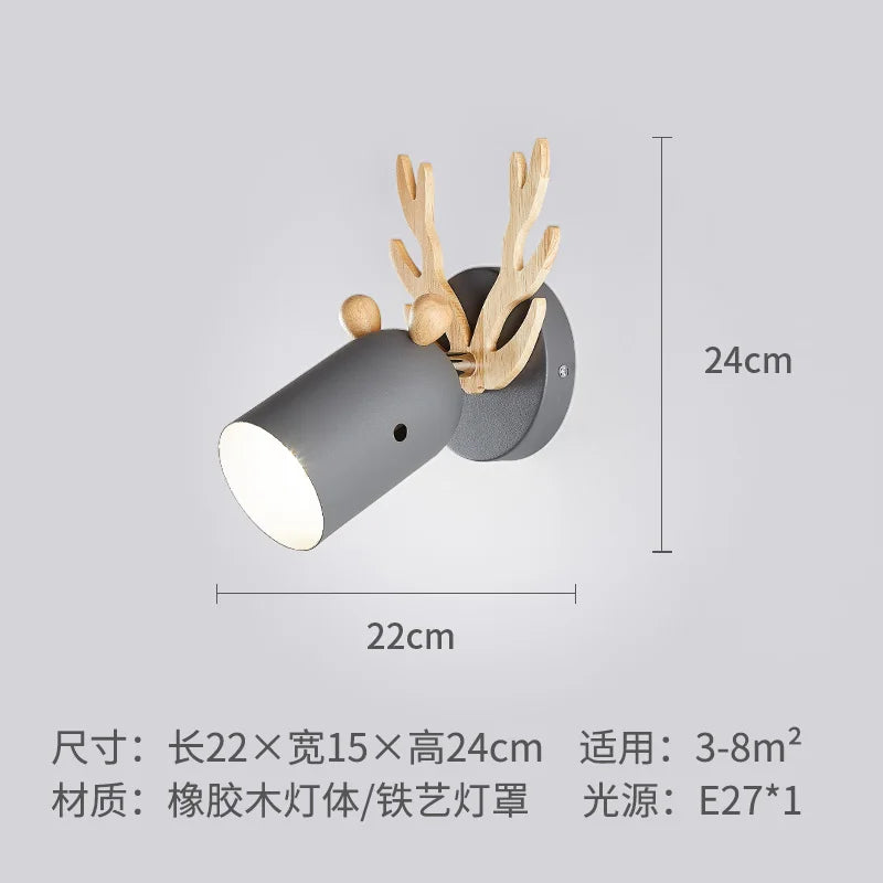 Decor Children room E27 wood wall Lamp for Bedroom Nordic Antler Wall light Corridor Balcony wall sconce Home Room Bedside Light