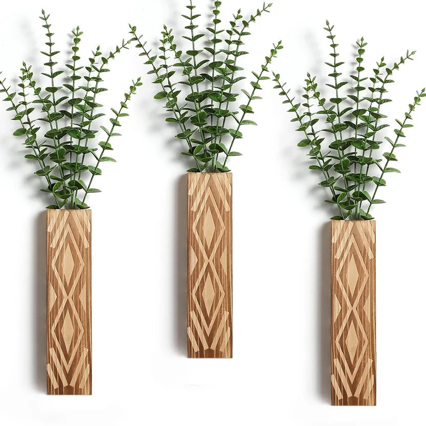 Bohemian Style  Wall Vases Dried Flower Vases Decorated with Simulated Plants Wooden Vases Living Room Decoration