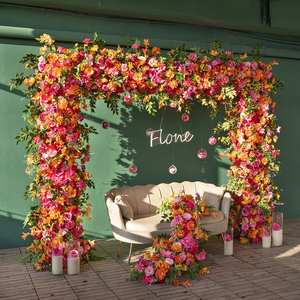 Deco Mariage Backdrop Fleurs Artificielles Decoration Custom Orange Pink Rose Hydrangea Floral Arrangement Decor Props HY2451