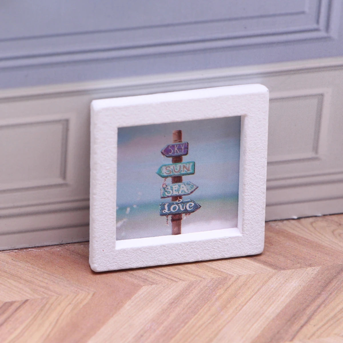 Dollhouse Miniature Wooden Ocean Beach Landscape Vintage Paintings Beach Pictures Framed Wall Art Mini Bedroom Living Home Deco