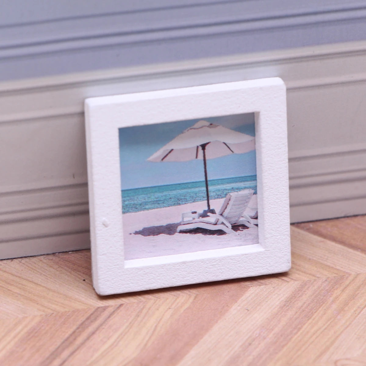 Dollhouse Miniature Wooden Ocean Beach Landscape Vintage Paintings Beach Pictures Framed Wall Art Mini Bedroom Living Home Deco