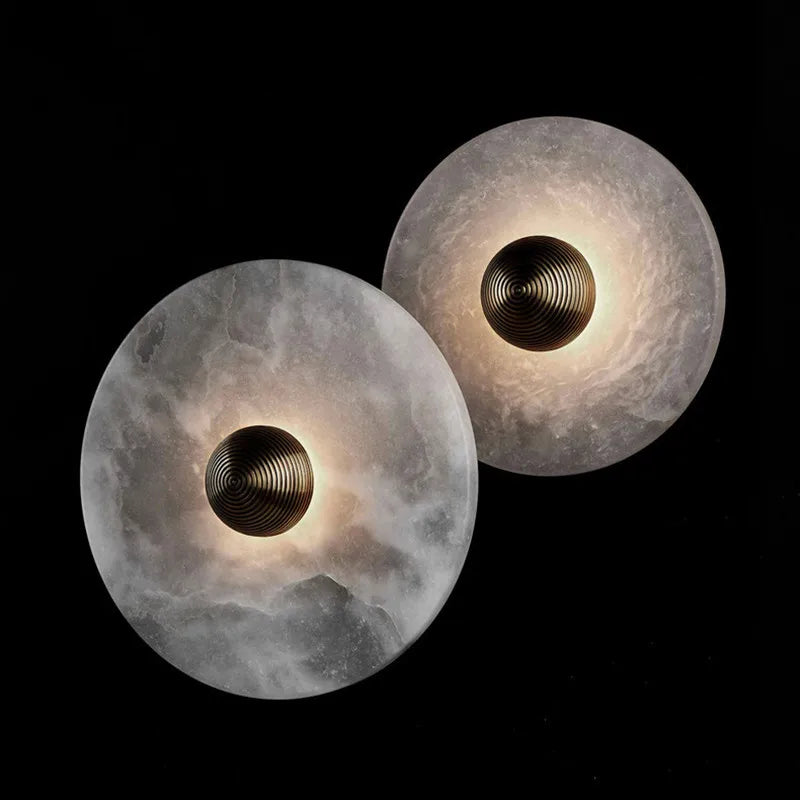 Art Deco Round LED Wall Sconce Natural Marble Brass Parlor Aisle Corridor Wall Lights Atmosphere Decoration Lamp Drop Shipping