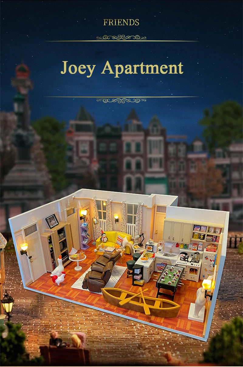 DIY Wooden Central Perk Cafe Casa Miniature Building Kits Bookend With Lights Assembled Bookshelf Home Decoration Friends Gifts