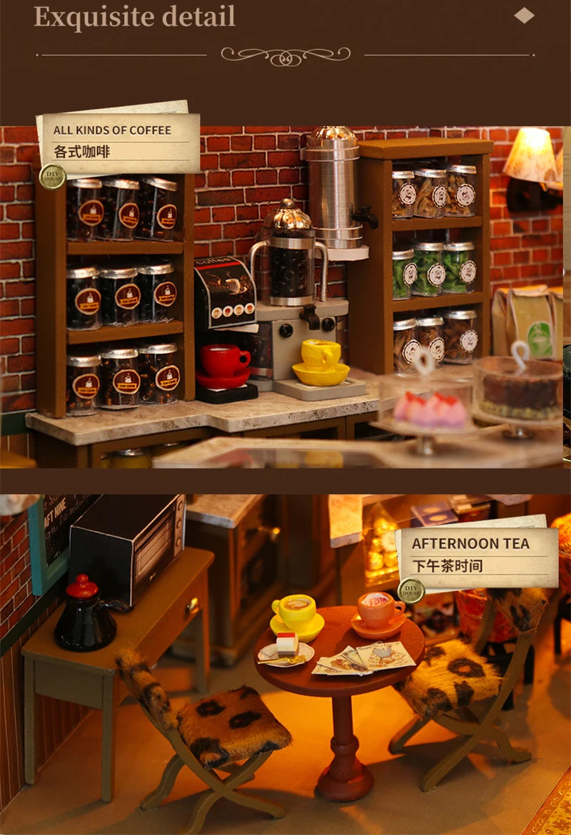DIY Wooden Central Perk Cafe Casa Miniature Building Kits Bookend With Lights Assembled Bookshelf Home Decoration Friends Gifts