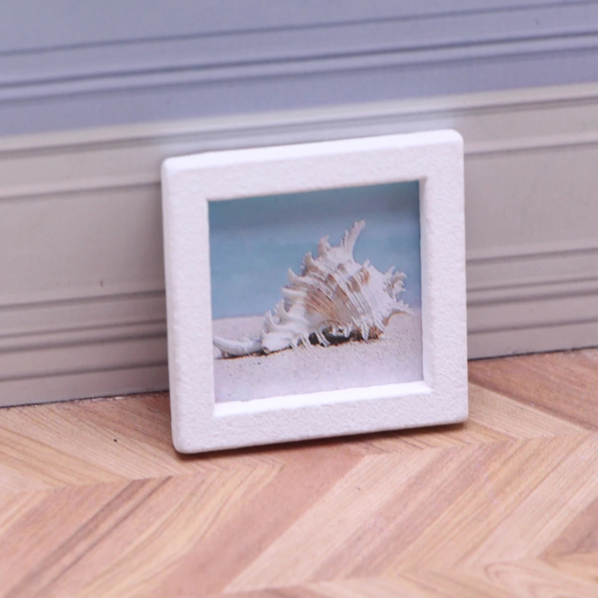 Dollhouse Miniature Wooden Ocean Beach Landscape Vintage Paintings Beach Pictures Framed Wall Art Mini Bedroom Living Home Deco