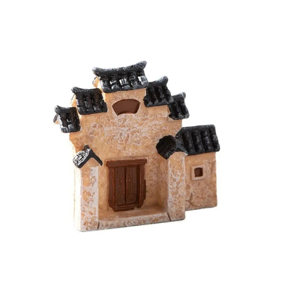 Decorative Mini Resin House Chinese Style Retor Bonsai Landscaping Resin Mini House Retro Building Home Desk