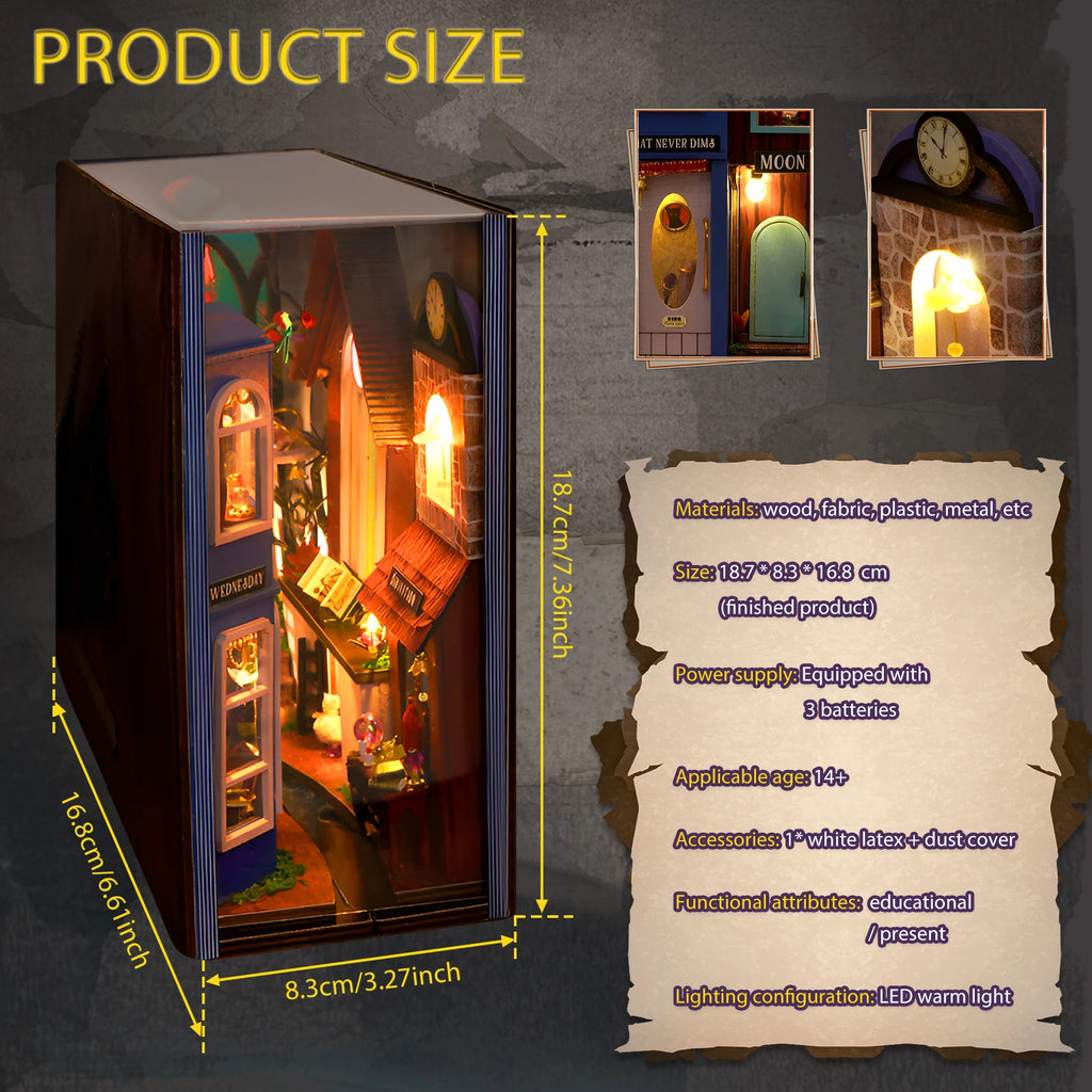 DIY Book Nook Kit Decorative Miniature House Bookend Bookshelf Insert Decor Kit Creative DIY Bookend Model Set for Desk