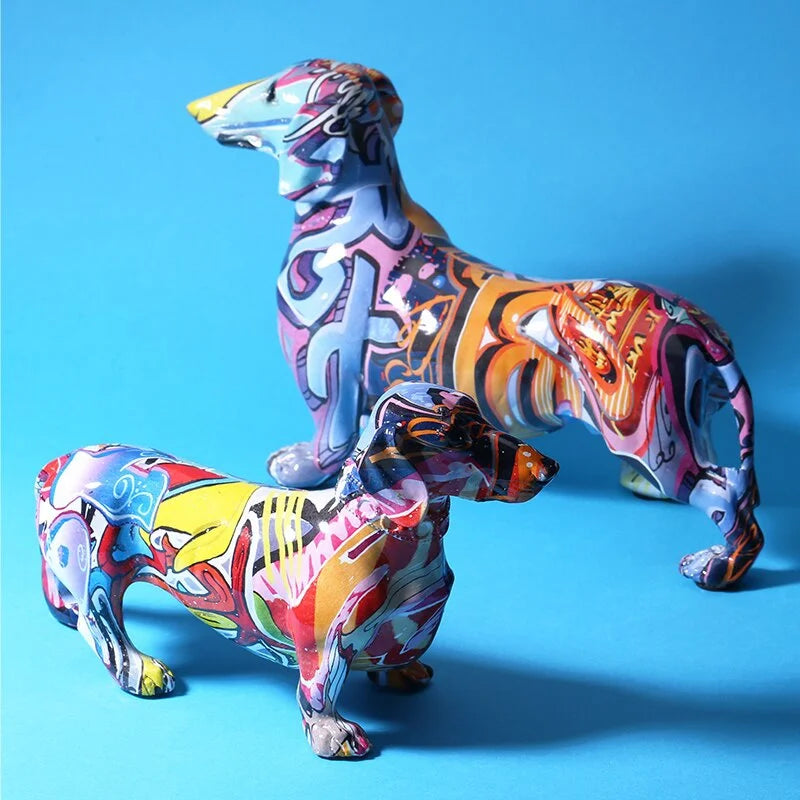 Painted Colorful Dachshund Dog Creative Home Modern Decoration Ornaments Living Room Wine Cabinet Office Decor Desktop Crafts