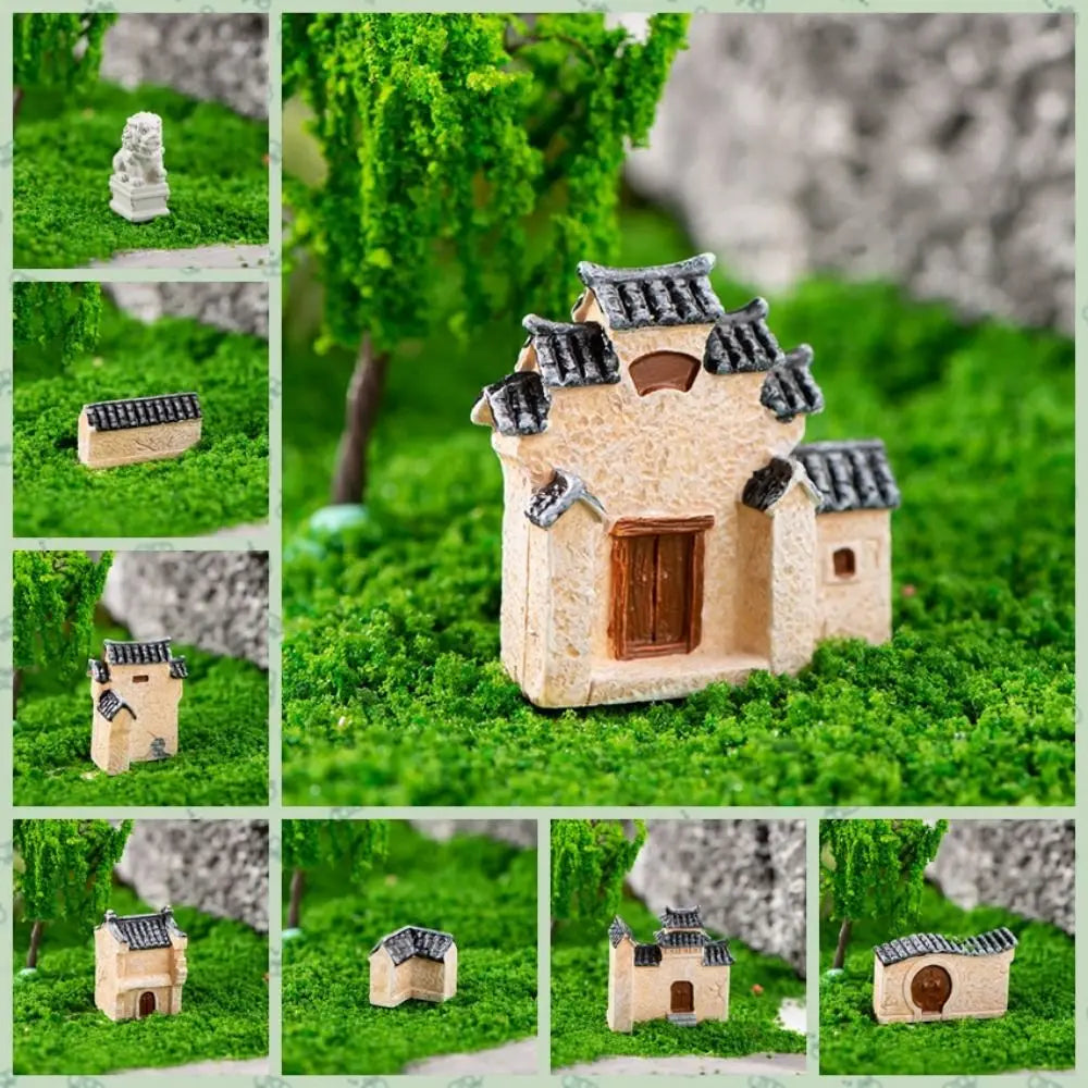 DIY Craft Ornaments Decorative Mini Resin House Retor Resin Bonsai Landscaping Chinese Style Mini House Retro Building Home Desk
