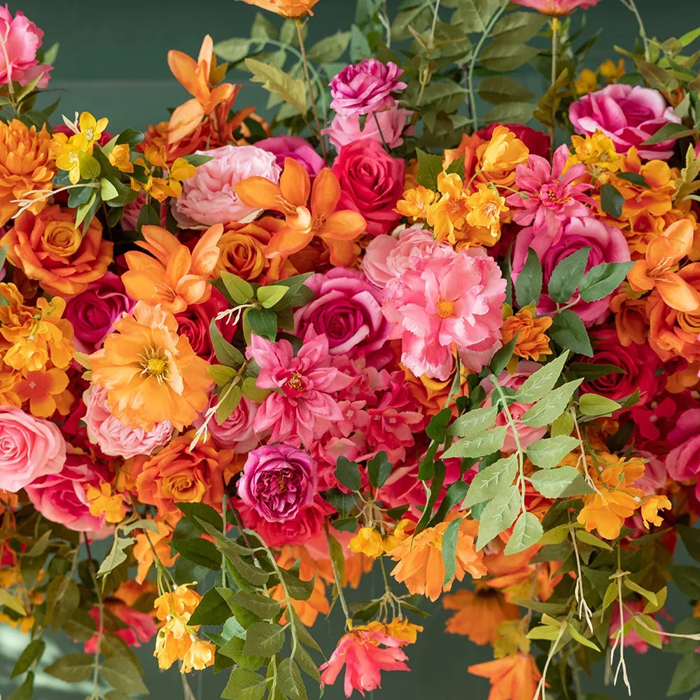 Deco Mariage Backdrop Fleurs Artificielles Decoration Custom Orange Pink Rose Hydrangea Floral Arrangement Decor Props HY2451