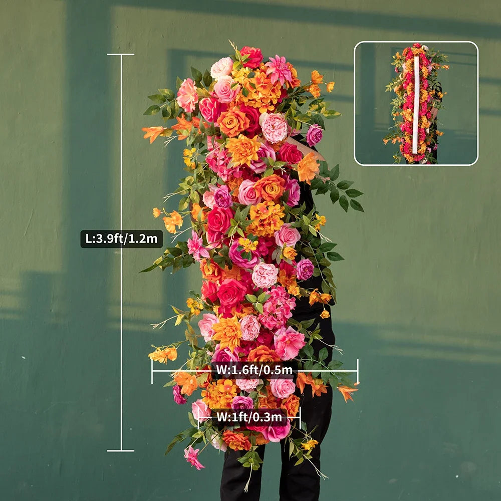 Deco Mariage Backdrop Fleurs Artificielles Decoration Custom Orange Pink Rose Hydrangea Floral Arrangement Decor Props HY2451
