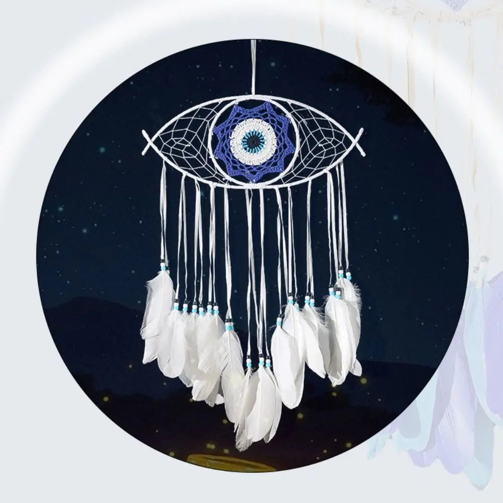 Boho Room Decor Handmade Dreamcatcher Creative Blue Feather Evil Eye Dream Catcher Funny Macrame Wall Hanging Bedroom
