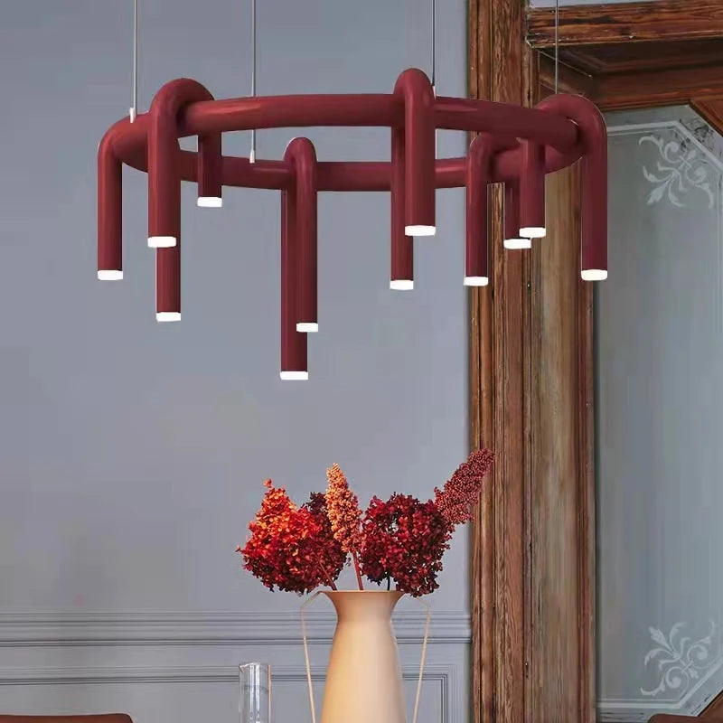 Art Deco Chandelier Black Orange Gray Metal Dining Room Foyer Lighting Fixtures Cord Adjustable Bedroom Hanging Lamp