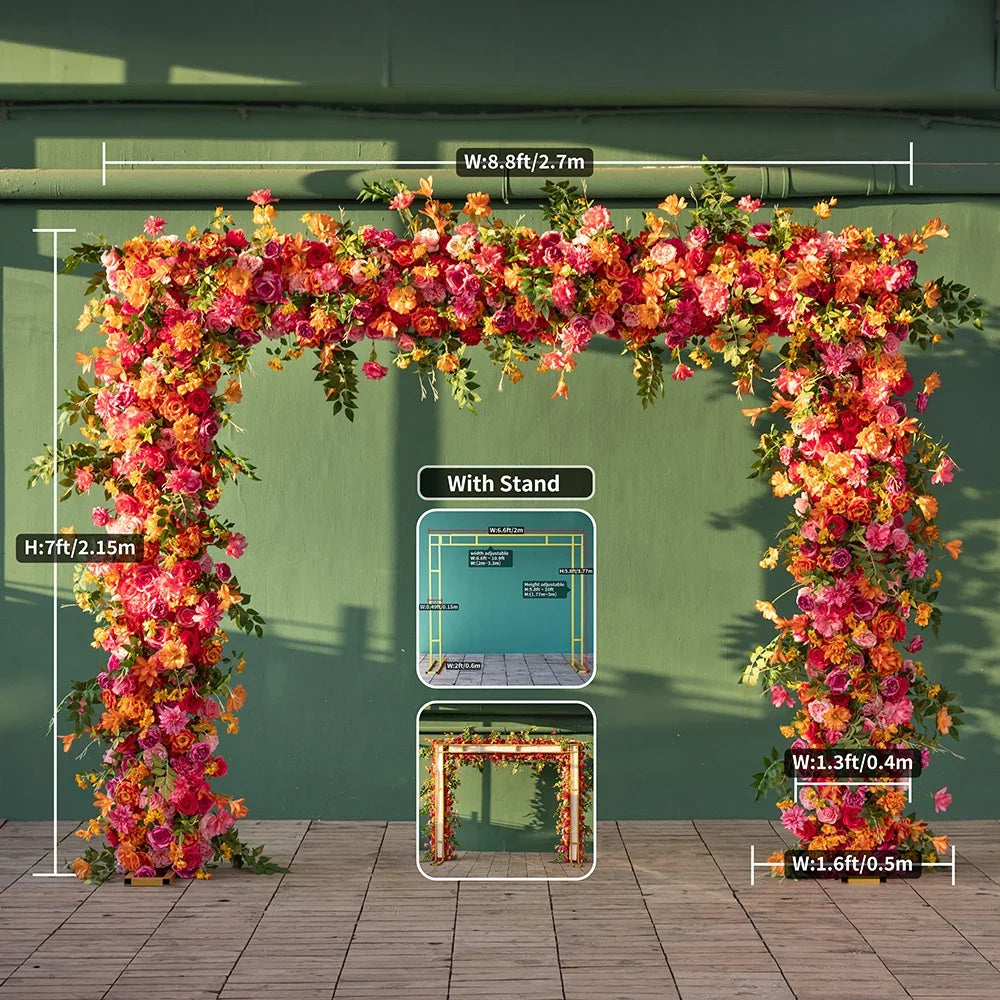 Deco Mariage Backdrop Fleurs Artificielles Decoration Custom Orange Pink Rose Hydrangea Floral Arrangement Decor Props HY2451