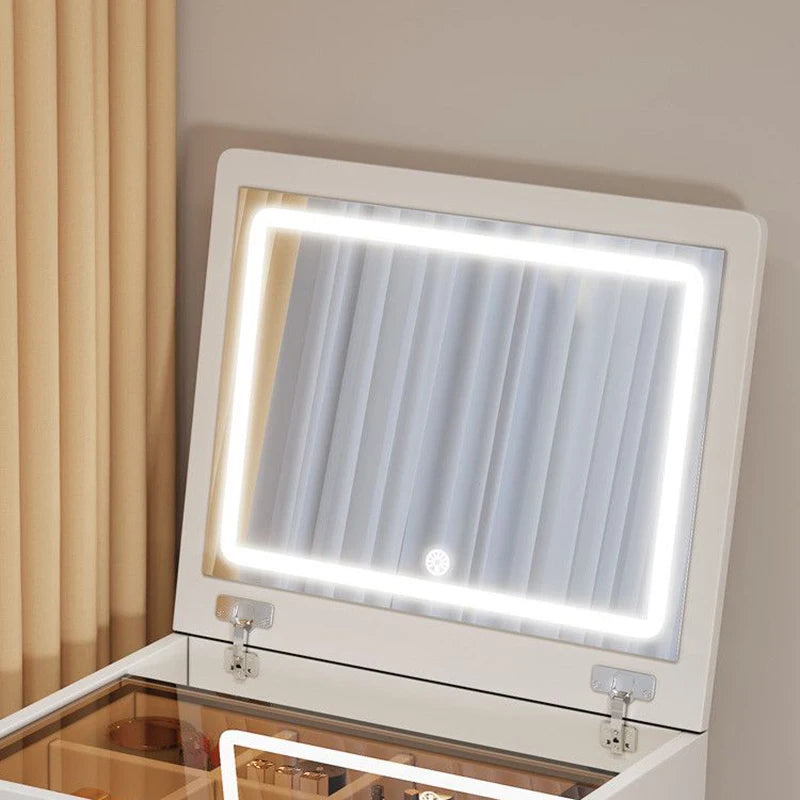 Bedroom Makeup Vanities Illuminated Dressing Table Jewelry Toiletries Storage Locker Bedside Cabinet Vanity Table with Mirror