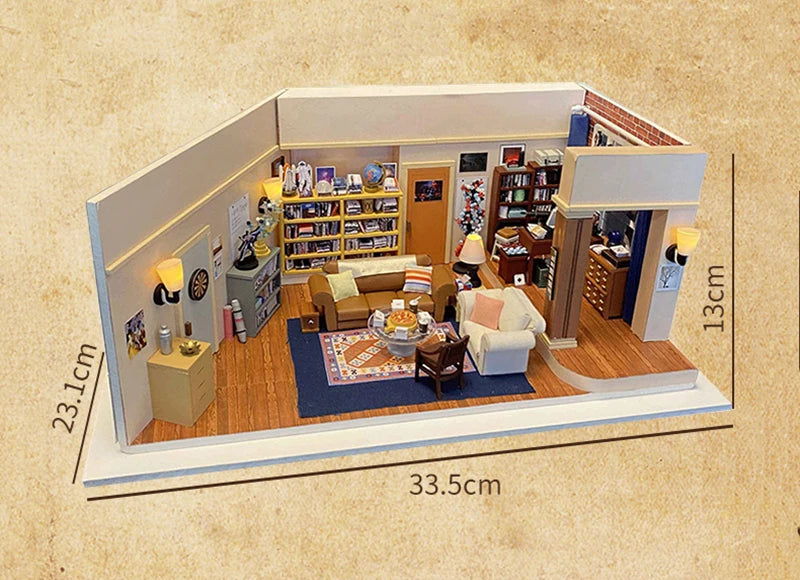 DIY Wooden Central Perk Cafe Casa Miniature Building Kits Bookend With Lights Assembled Bookshelf Home Decoration Friends Gifts