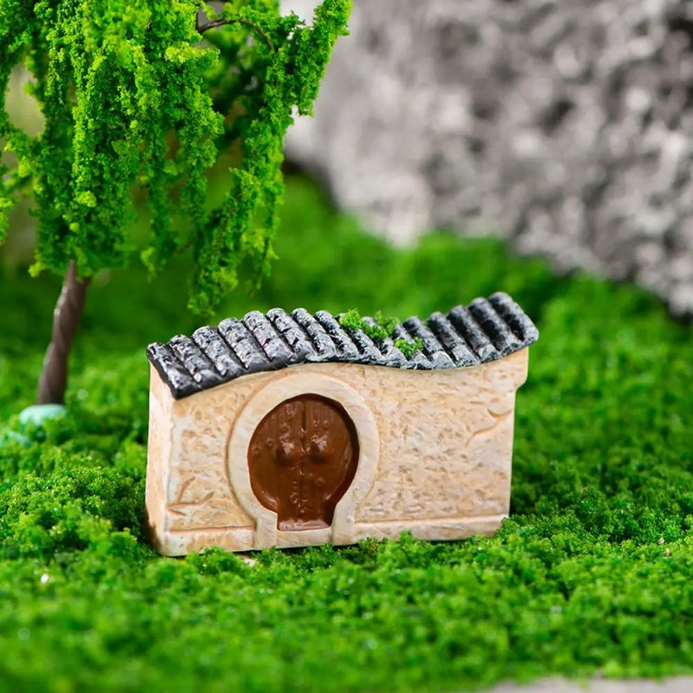 Decorative Mini Resin House Chinese Style Retor Bonsai Landscaping Resin Mini House Retro Building Home Desk
