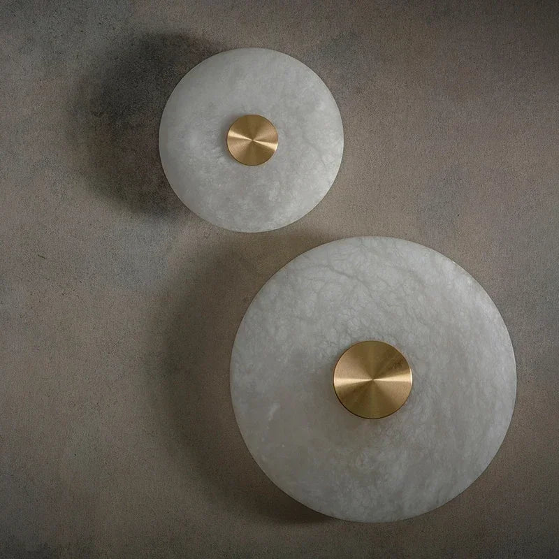 Art Deco Round LED Wall Sconce Natural Marble Brass Parlor Aisle Corridor  Lights Atmosphere Decoration Lamp Drop Shipping