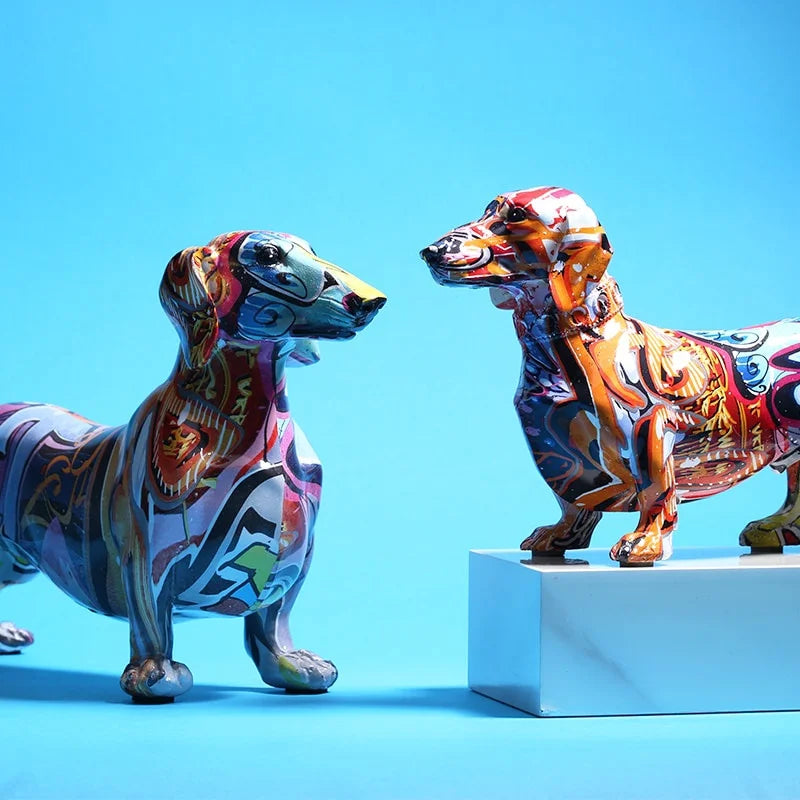 Painted Colorful Dachshund Dog Creative Home Modern Decoration Ornaments Living Room Wine Cabinet Office Decor Desktop Crafts