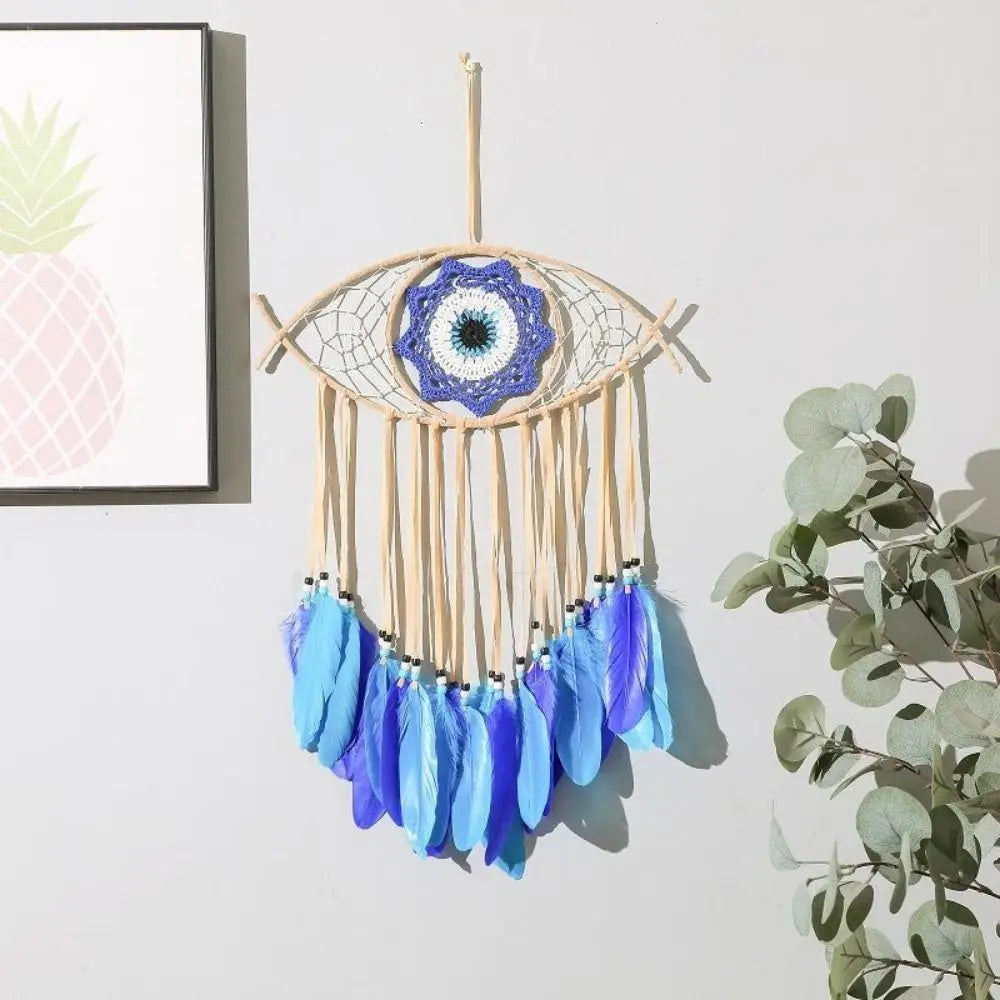 Boho Room Decor Handmade Dreamcatcher Creative Blue Feather Evil Eye Dream Catcher Funny Macrame Wall Hanging Bedroom