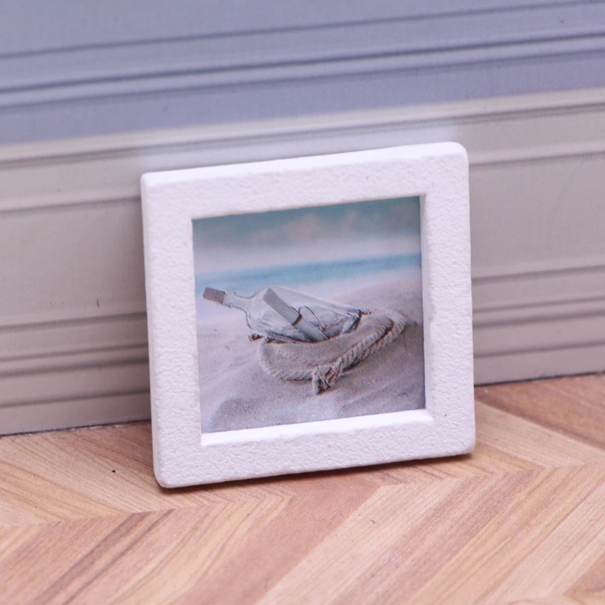 Dollhouse Miniature Wooden Ocean Beach Landscape Vintage Paintings Beach Pictures Framed Wall Art Mini Bedroom Living Home Deco