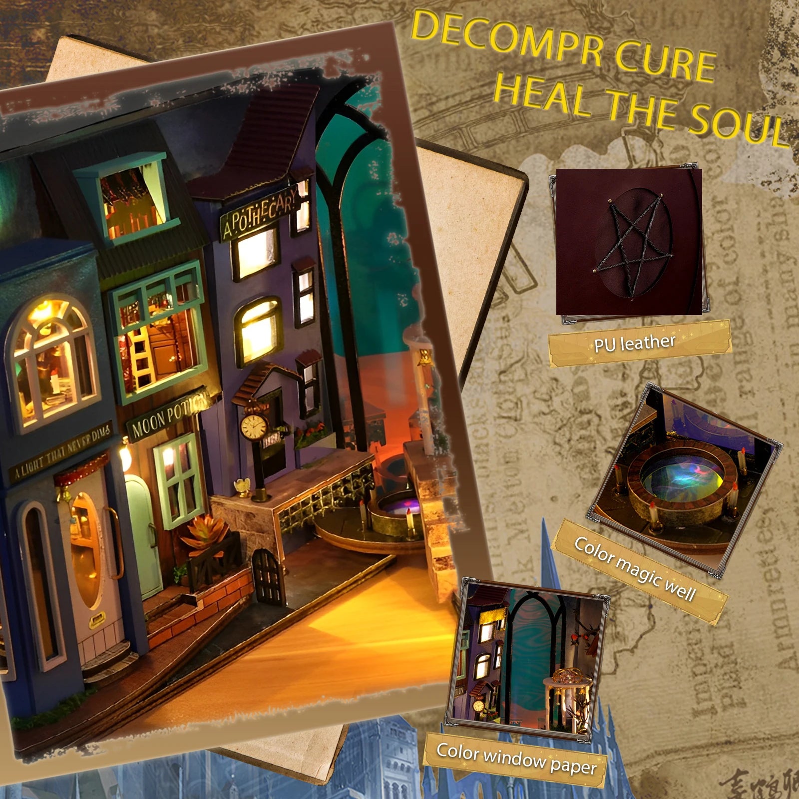 DIY Book Nook Kit Decorative Miniature House Bookend Bookshelf Insert Decor Kit Creative DIY Bookend Model Set for Desk