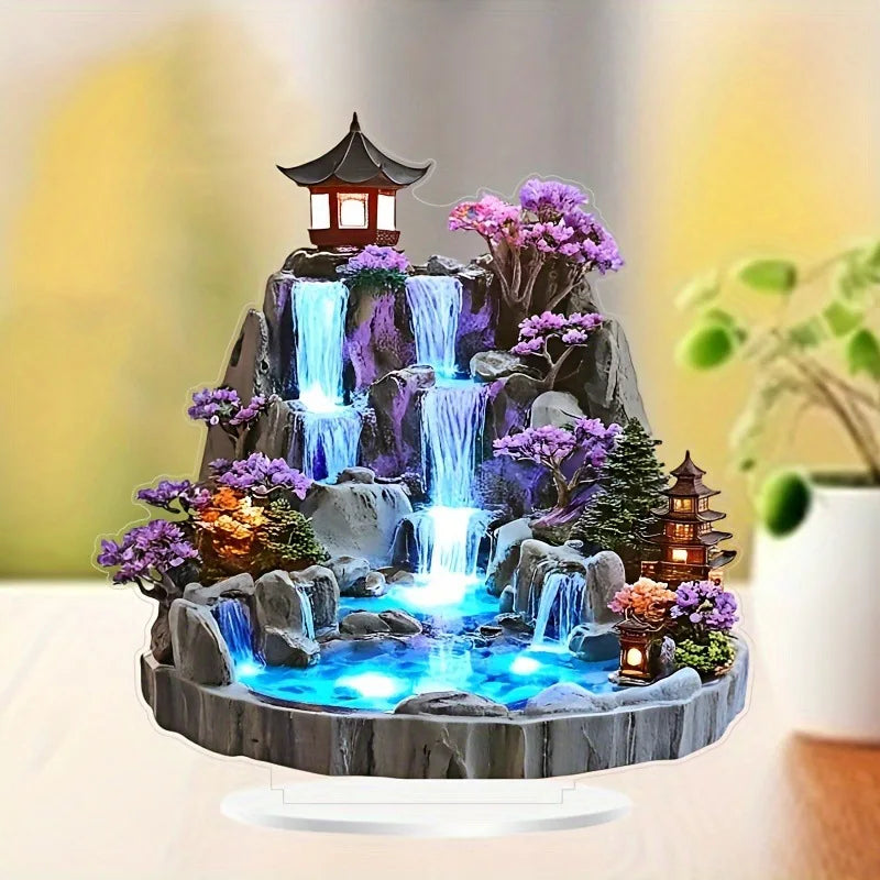 Creative desktop rockery fountain decoration, acrylic living room decoration, 2D flat home decoration decoration decoration