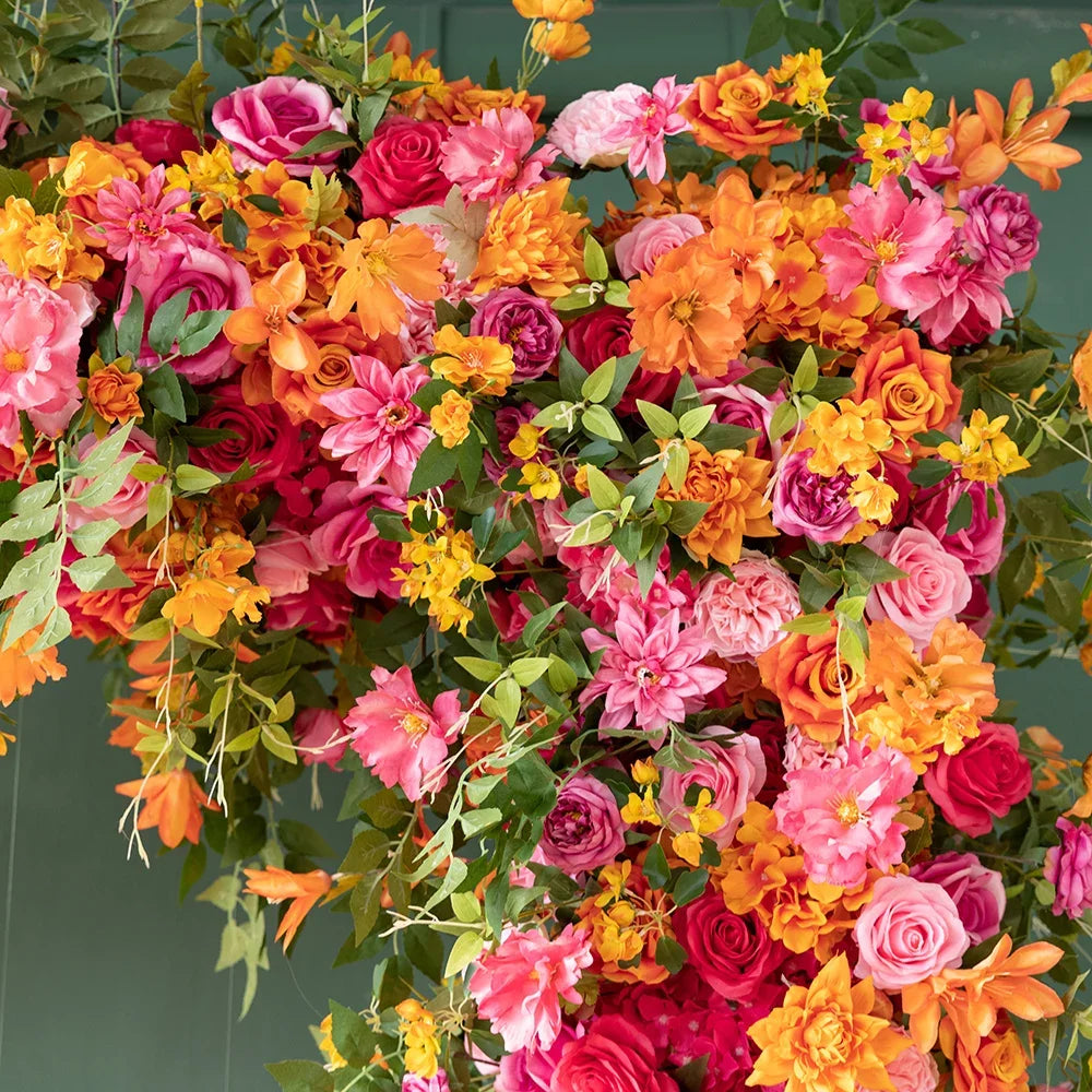 Deco Mariage Backdrop Fleurs Artificielles Decoration Custom Orange Pink Rose Hydrangea Floral Arrangement Decor Props HY2451
