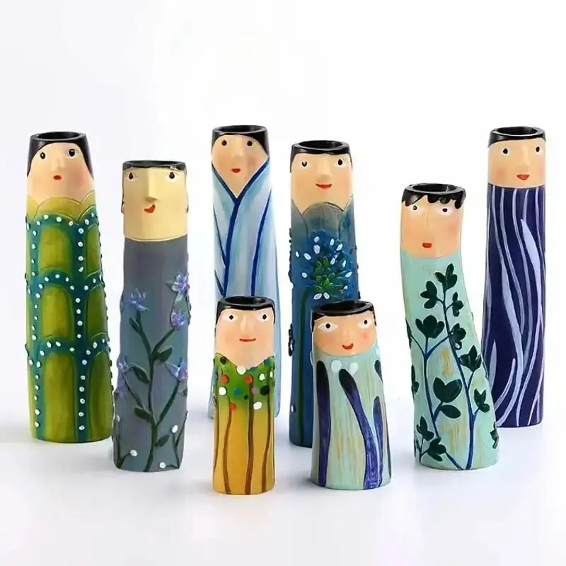 Bohemian Family Face Vase Handmade Resin Dried Flowers Home Decor Vase Crafts Bathroom Bookshelf Living Room Decoration
