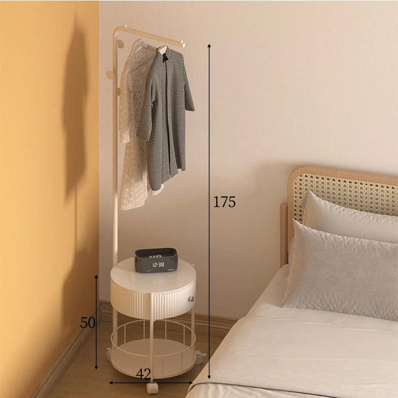 Bedroom Multifunctional Hanger Bedside Table Integrated Glass Home Bedside Coat Rack Floor Simple Cabodeiro De Chao Furniture
