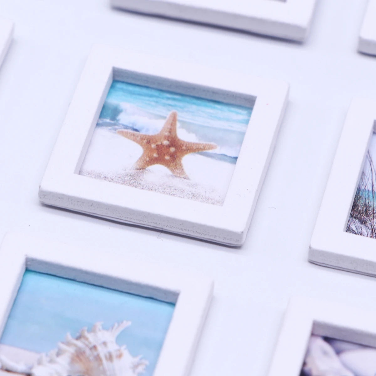Dollhouse Miniature Wooden Ocean Beach Landscape Vintage Paintings Beach Pictures Framed Wall Art Mini Bedroom Living Home Deco