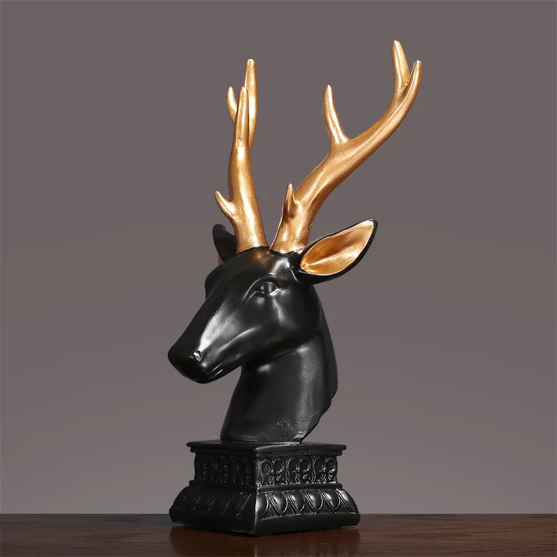 American Luxury Deer Head Decoration Crafts Deer Model Home TV Cabinet Model Room Soft Figurines Creative Miniatures Ornaments