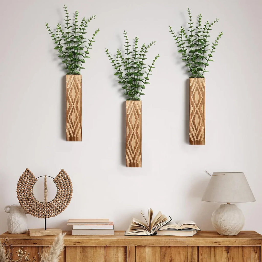 Bohemian Style  Wall Vases Dried Flower Vases Decorated with Simulated Plants Wooden Vases Living Room Decoration