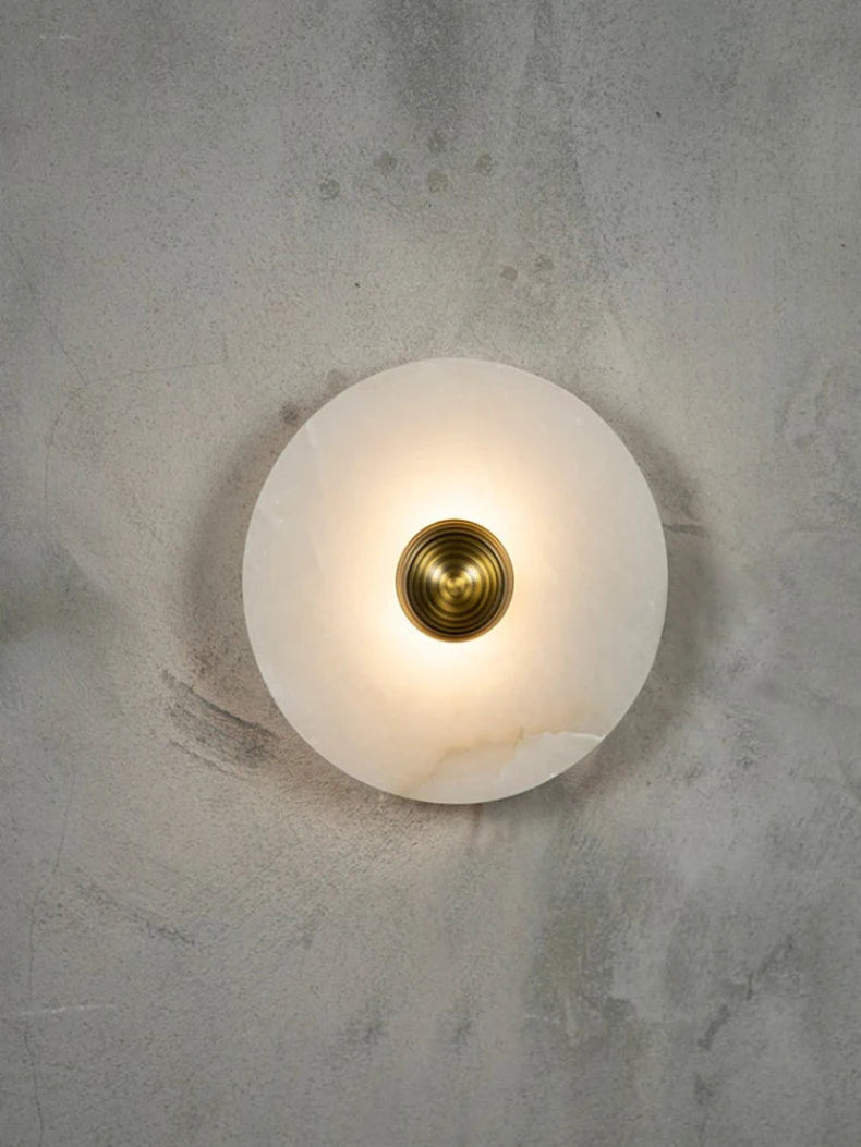 Art Deco Natural Marble LED Wall Lamp Hotel Hall Foyer Aisle Corridor Sconce Round Stone Gold Aluminium Free Collocation