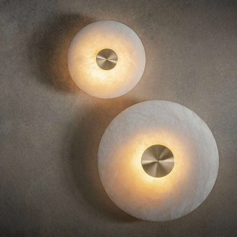 Art Deco Round LED Wall Sconce Natural Marble Brass Parlor Aisle Corridor  Lights Atmosphere Decoration Lamp Drop Shipping