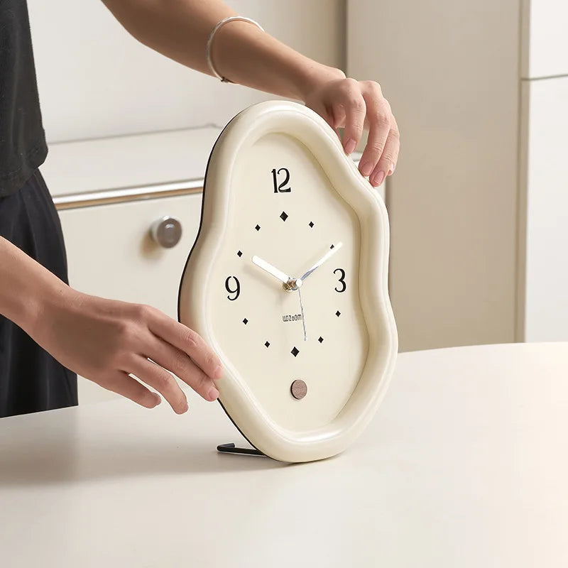 Wooden Clock Ins Simple Desktop Decoration Home Cream Style Clock Living Room Entrance Desk Clock Fun Decoration Bedroom Clock