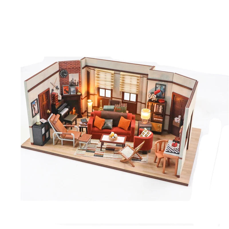 DIY Wooden Central Perk Cafe Casa Miniature Building Kits Bookend With Lights Assembled Bookshelf Home Decoration Friends Gifts