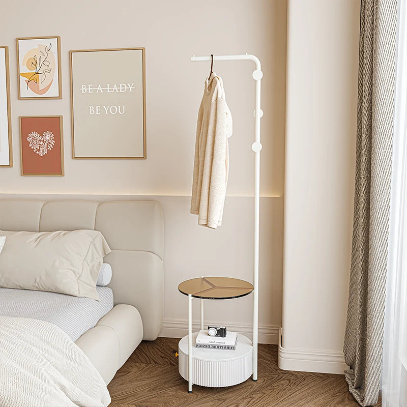 Bedroom Multifunctional Hanger Bedside Table Integrated Glass Home Bedside Coat Rack Floor Simple Cabodeiro De Chao Furniture