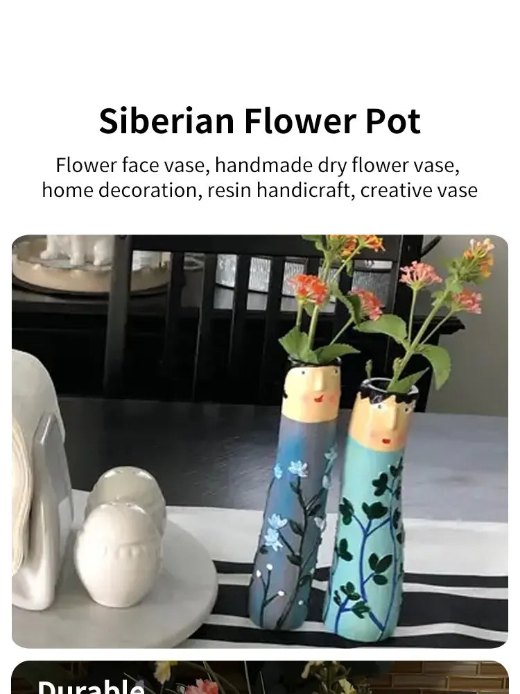Bohemian Family Face Vase Handmade Resin Dried Flowers Home Decor Vase Crafts Bathroom Bookshelf Living Room Decoration