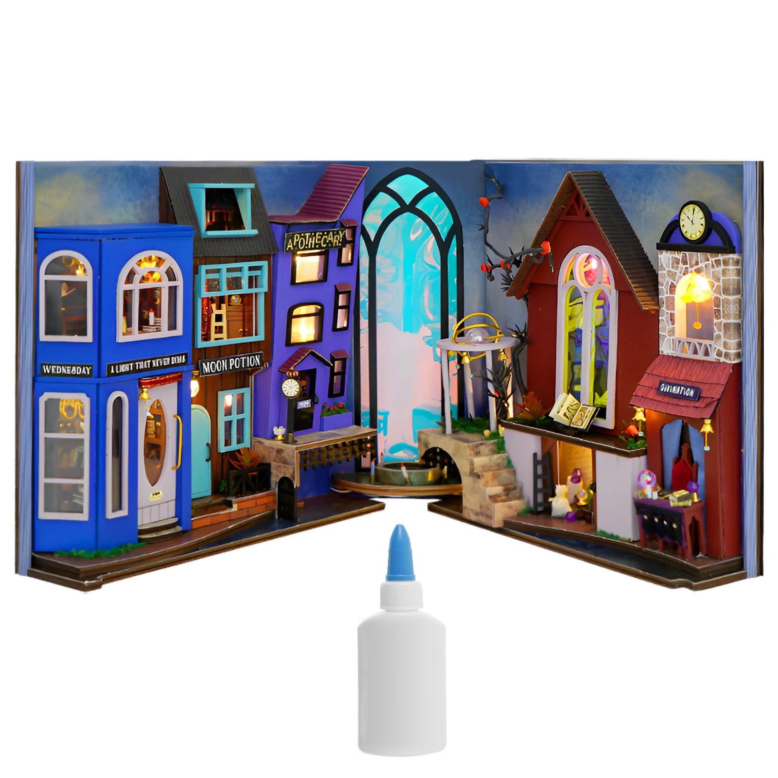 DIY Book Nook Kit Decorative Miniature House Bookend Bookshelf Insert Decor Kit Creative DIY Bookend Model Set for Desk