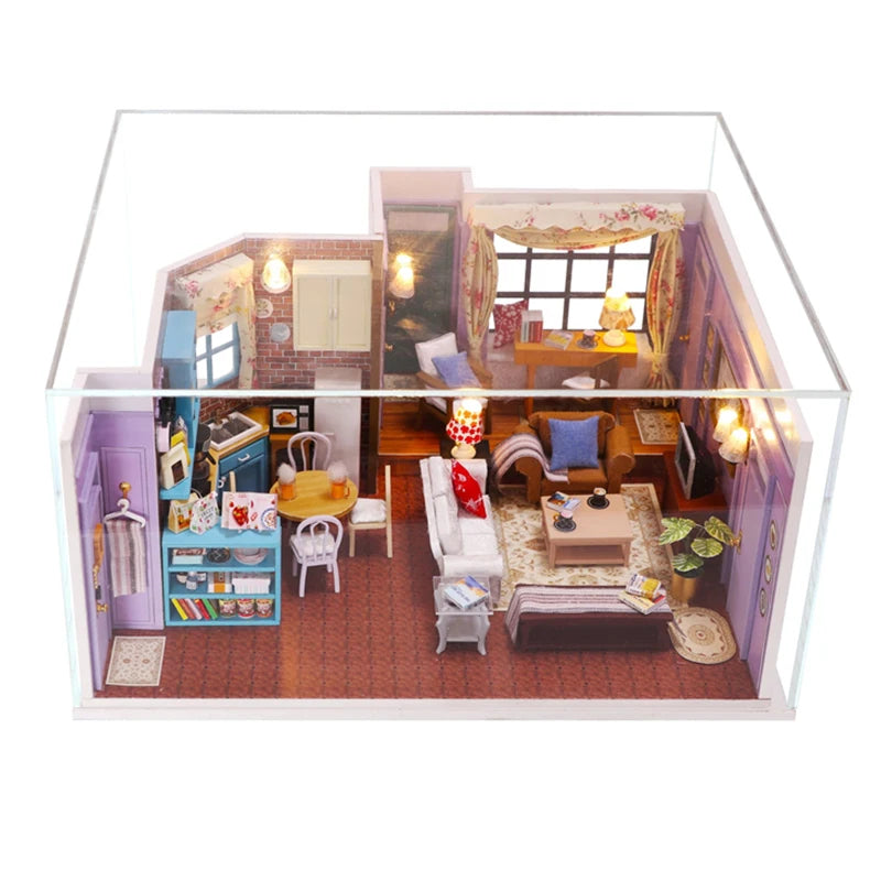 DIY Wooden Central Perk Cafe Casa Miniature Building Kits Bookend With Lights Assembled Bookshelf Home Decoration Friends Gifts