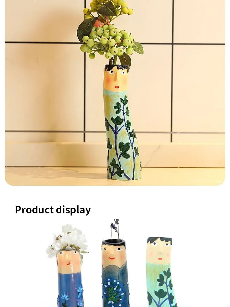 Bohemian Family Face Vase Handmade Resin Dried Flowers Home Decor Vase Crafts Bathroom Bookshelf Living Room Decoration