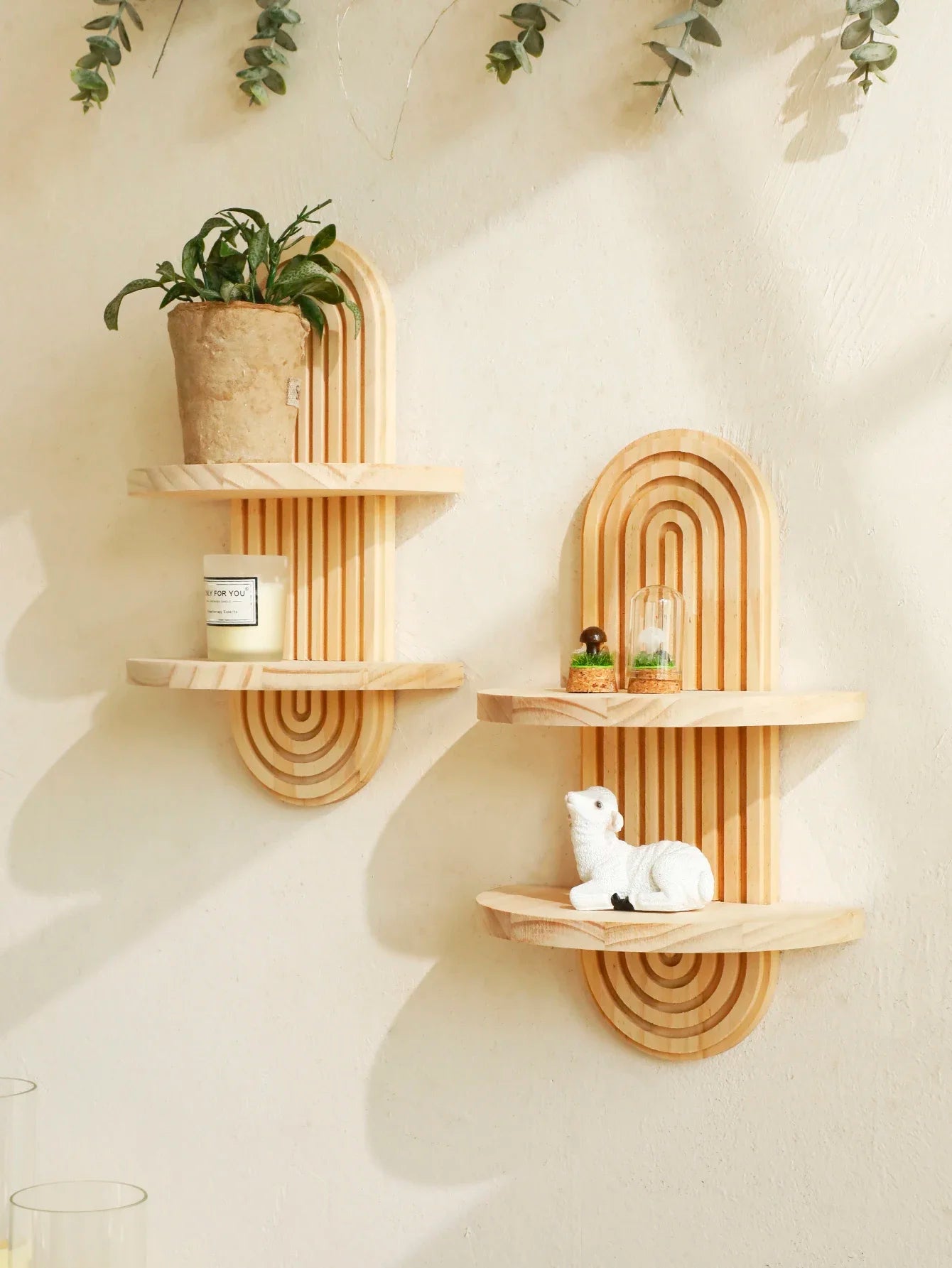 Boho Style Wooden Shelves, Wall Mounted Storage Rack Modern Home Decor ,Display Decoration for Living Room