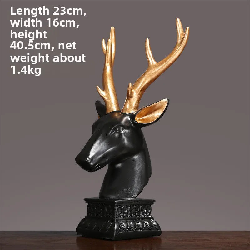 American Luxury Deer Head Decoration Crafts Deer Model Home TV Cabinet Model Room Soft Figurines Creative Miniatures Ornaments